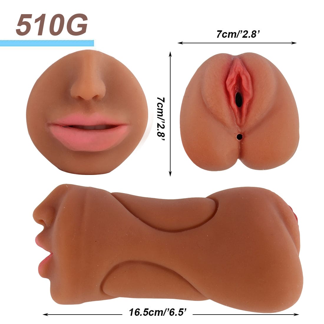 Realistic 3-in-1 Vagina Anal Handheld Pussy Male Masturbator 3D Dolls Sex Toys