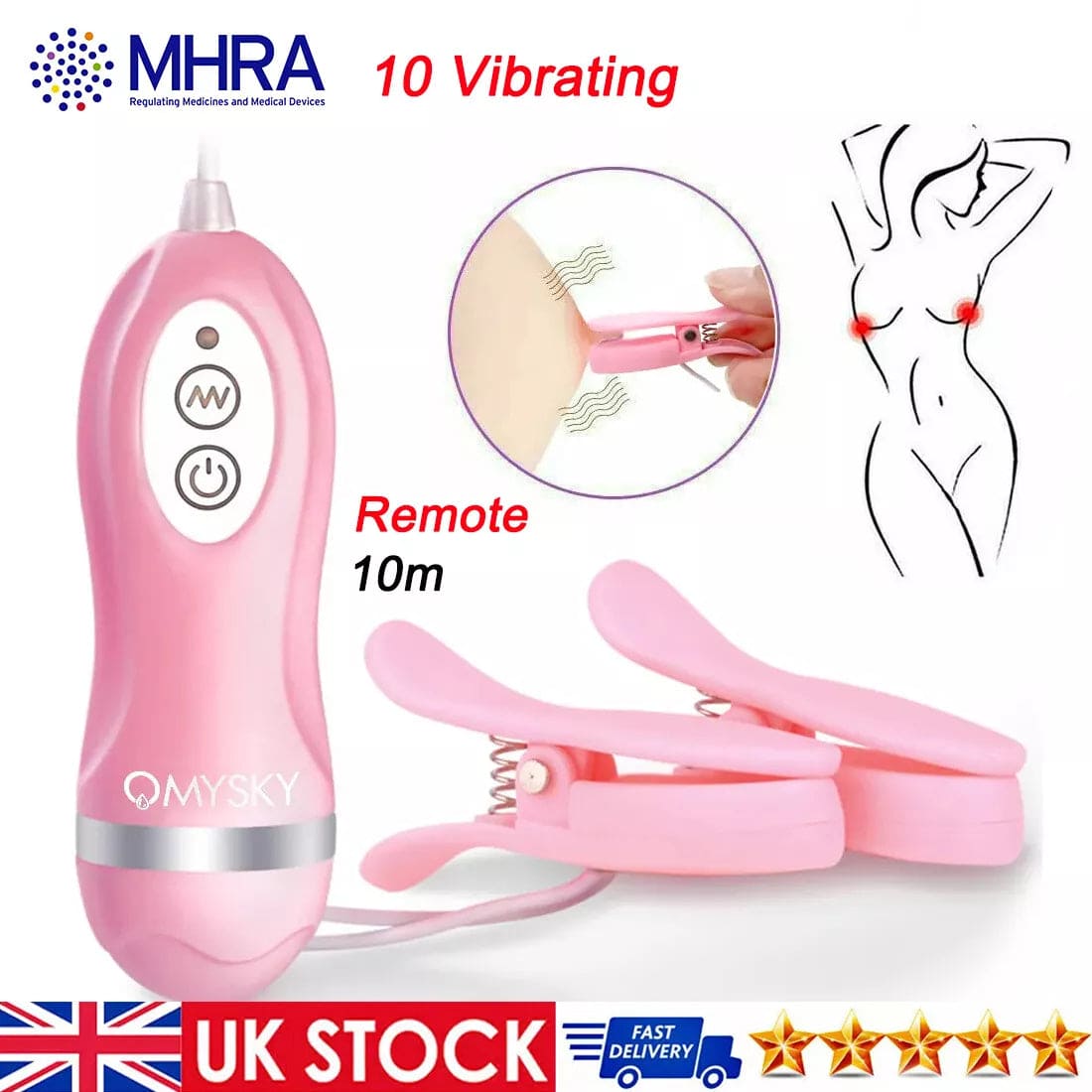 Vibrating Breast Nipple Clamps Vibrator Clit Clip SM Bondage Sex Toy For Women