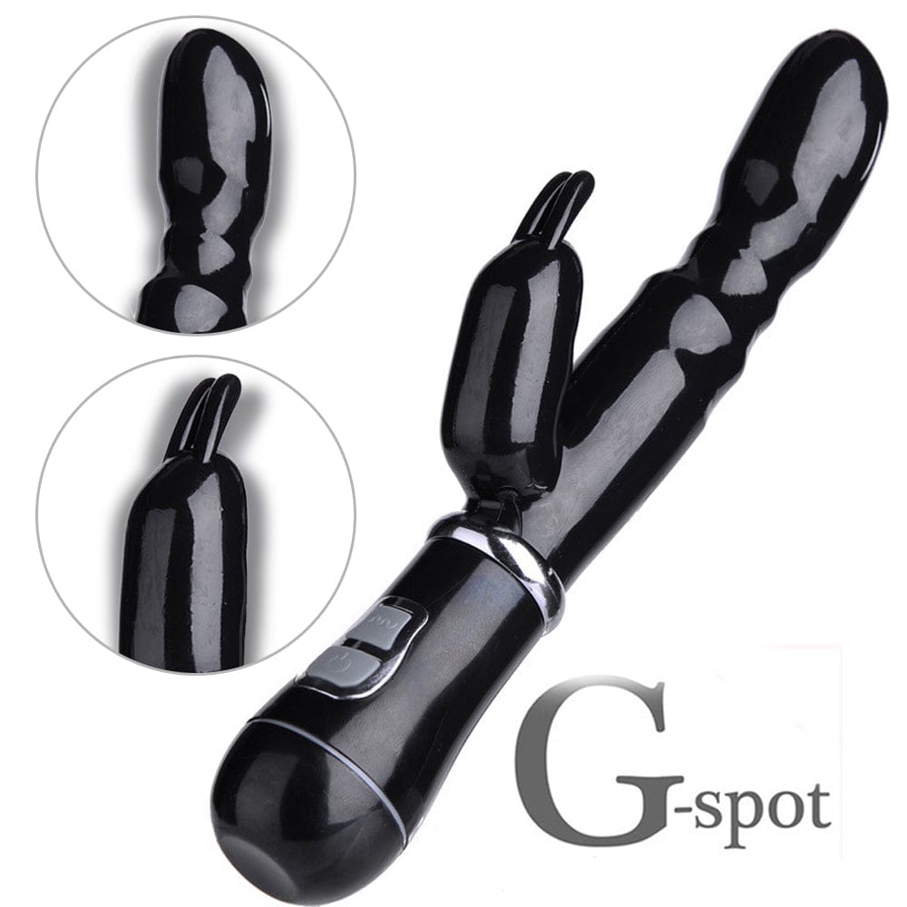 Women Vibrating G-spot Rampant Rabbit Vibrator USB Rechargeable Sex Toys Black - secretera